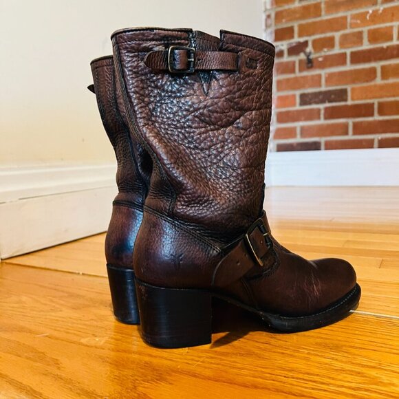 Frye Vera Short Engineer Motorcycle Belted Brown Leather Boots - Size 5.5 - Picture 11 of 16